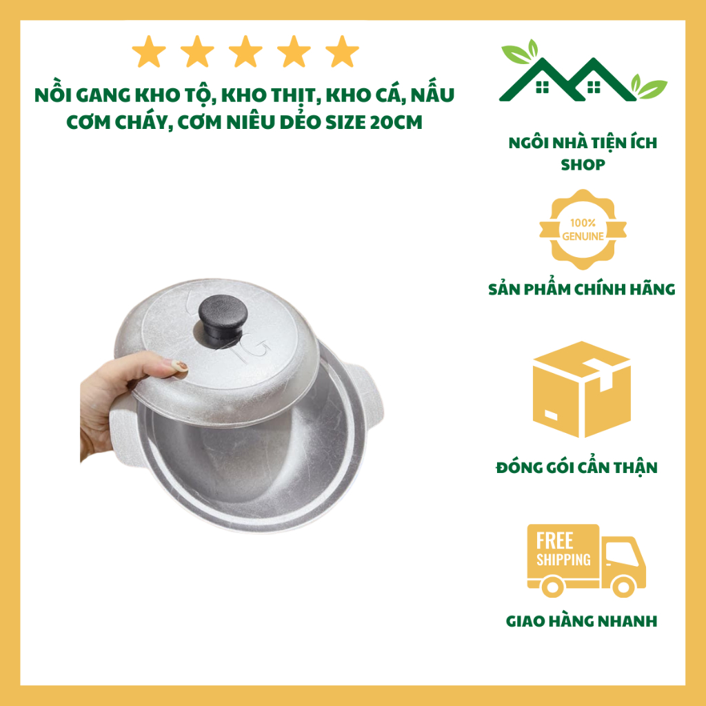 Nồi Gang Kho Tộ, Kho Thịt, Kho Cá, Nấu Cơm Cháy, Cơm Niêu Dẻo Size 20cm, Thích Hợp Cho Gia Đình