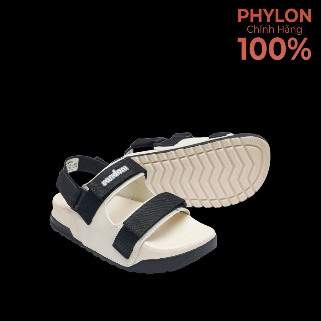 Giày Sandal Nữ S1 2 Quai Ngang Be Phối Đen Siêu Nhẹ Siêu Bền Siêu Dễ Thương - Tặng kèm vớ