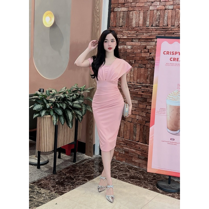 Váy body cổ chữ V trễ vai cánh dơi chất liệu vải Hàn Quốc co giãn 4 chiều (Hàng giá xưởng) | BigBuy360 - bigbuy360.vn
