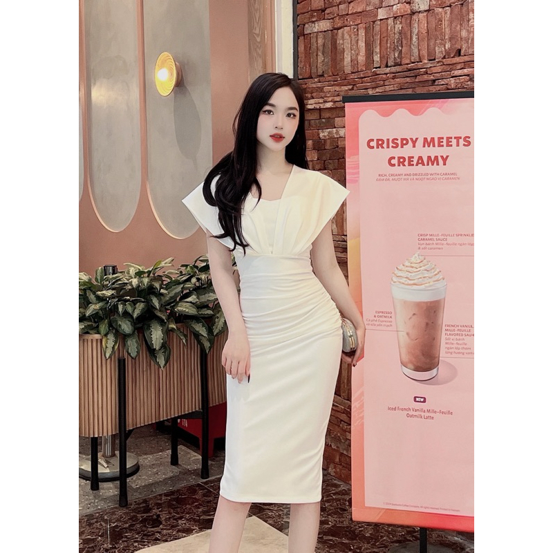 Váy body cổ chữ V trễ vai cánh dơi chất liệu vải Hàn Quốc co giãn 4 chiều (Hàng giá xưởng) | BigBuy360 - bigbuy360.vn