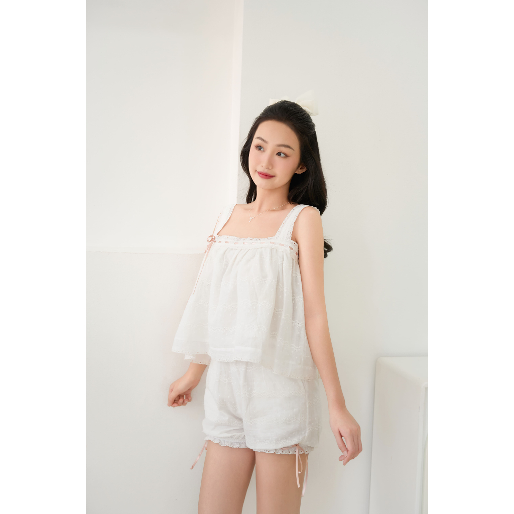 PAMBI LABEL | Set Bộ Đùi Quần Bí Cotton Candy Cột Nơ Cotton Thêu | CANDY BUFFET COLLECTION