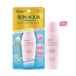 Gel chống nắng dưỡng da trắng mượt cho da khô Sunplay Skin Aqua Silky White Gel SPF 50, PA+++ 70g
