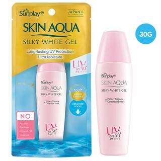 Gel chống nắng dưỡng da trắng mượt cho da khô Sunplay Skin Aqua Silky White Gel SPF 50, PA+++ 30g