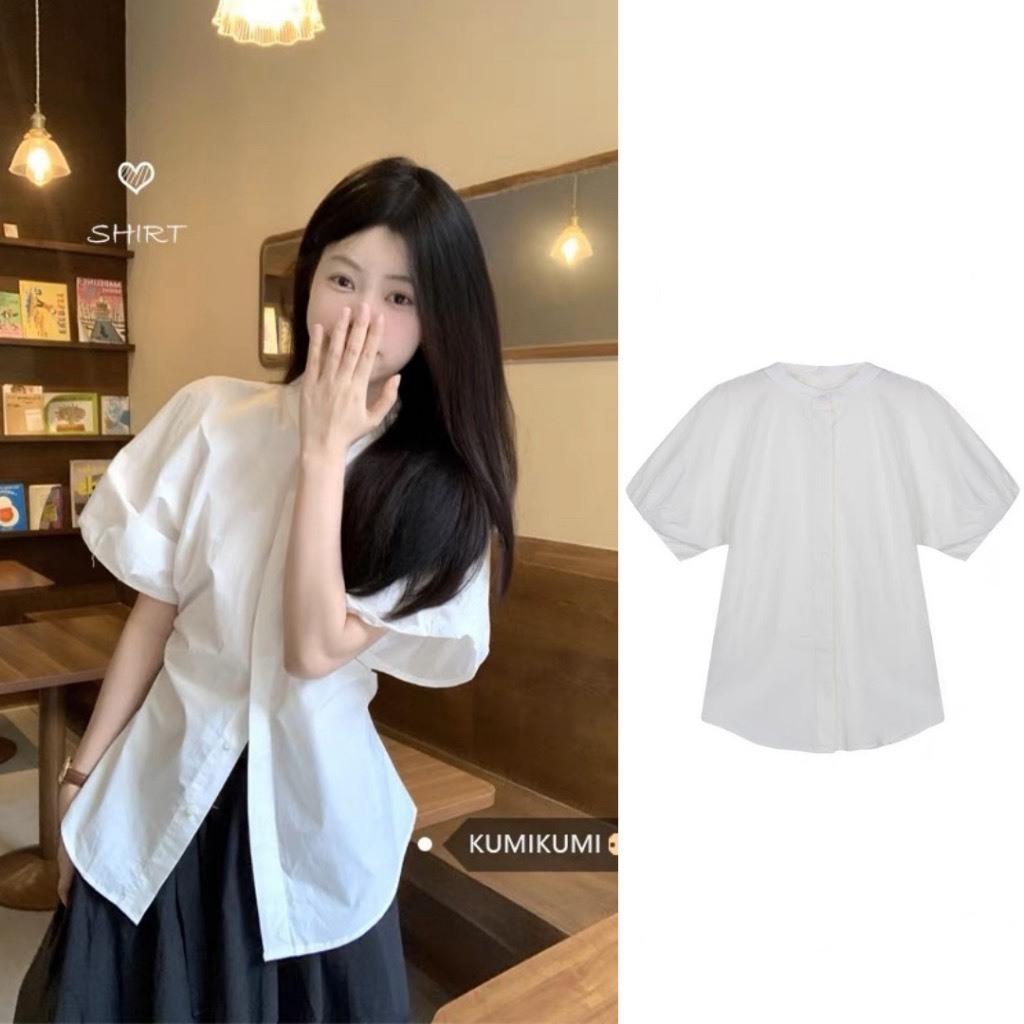 Áo sơ mi nữ cổ tàu tay bồng chiết eo tôn dáng chất đũi sần - 247store.vn - Somi124_P5K8