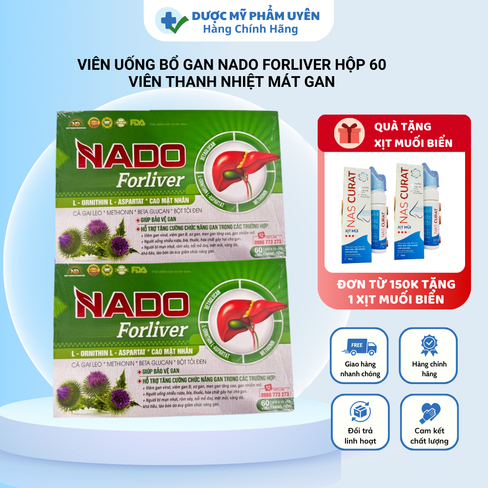 Viên uống bổ gan NADO Forliver Hộp 60 viên Thanh nhiệt mát gan NTUV12