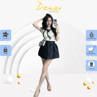Sét váy nữ DEMAY, áo thun phối nơ mix chân váy tac ta bồng xòe xinh xắn