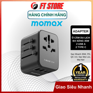 Bộ sạc du lịch Momax UA9 1-World 35W 5 hợp ổ cắm toàn cầu hơn 200 quốc gia Ports + AC 100-250V sạc nhanh, đa năng,