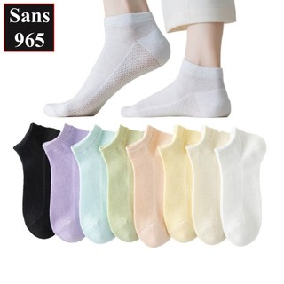Tất nữ cổ ngắn trơn Sans965 chất lưới thoáng mát mẻ khử mùi mỏng đàn hồi màu đen trắng be vàng cam xanh lá dương tím