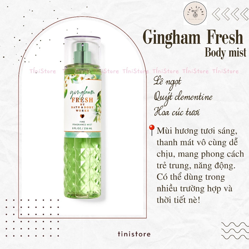Xịt thơm toàn Body Mist GINGHAM FRESH Bath & Body Works có chiết