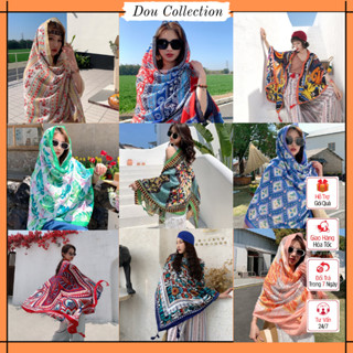Khăn quàng cổ boho đi biển, khăn choàng cổ thổ cẩm che nắng thời trang mùa hè nhiều màu - Cotton - 90x180cm - Mã KC015