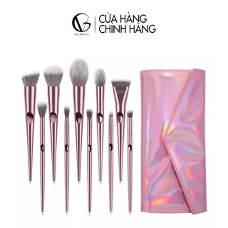 Bộ cọ cá nhân 10 cây guviet màu hồng siêu đẹp kèm theo túi đựng theo ngăn