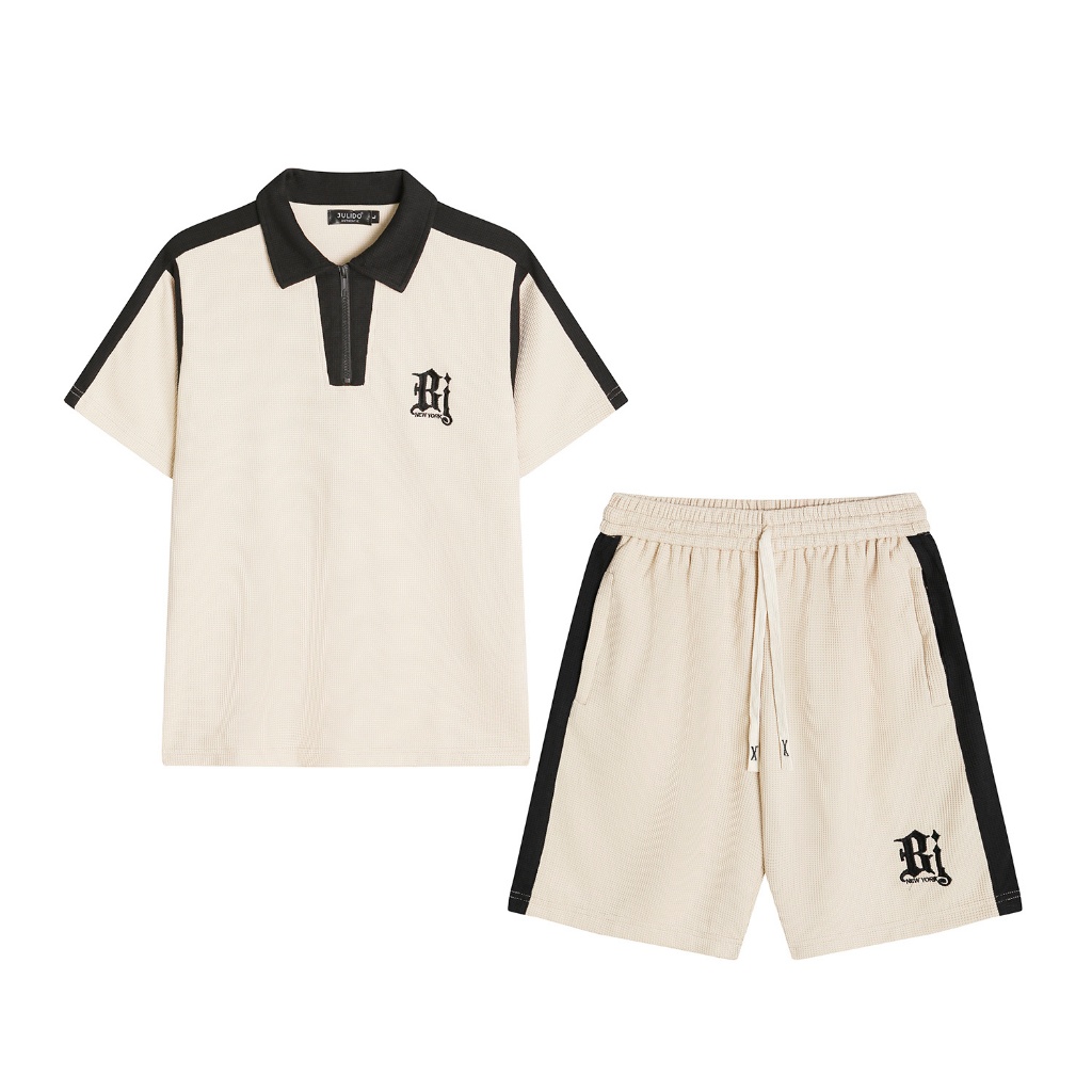 Bộ polo ngắn tay có cổ ngắn tay chất liệu waffle logo thêu