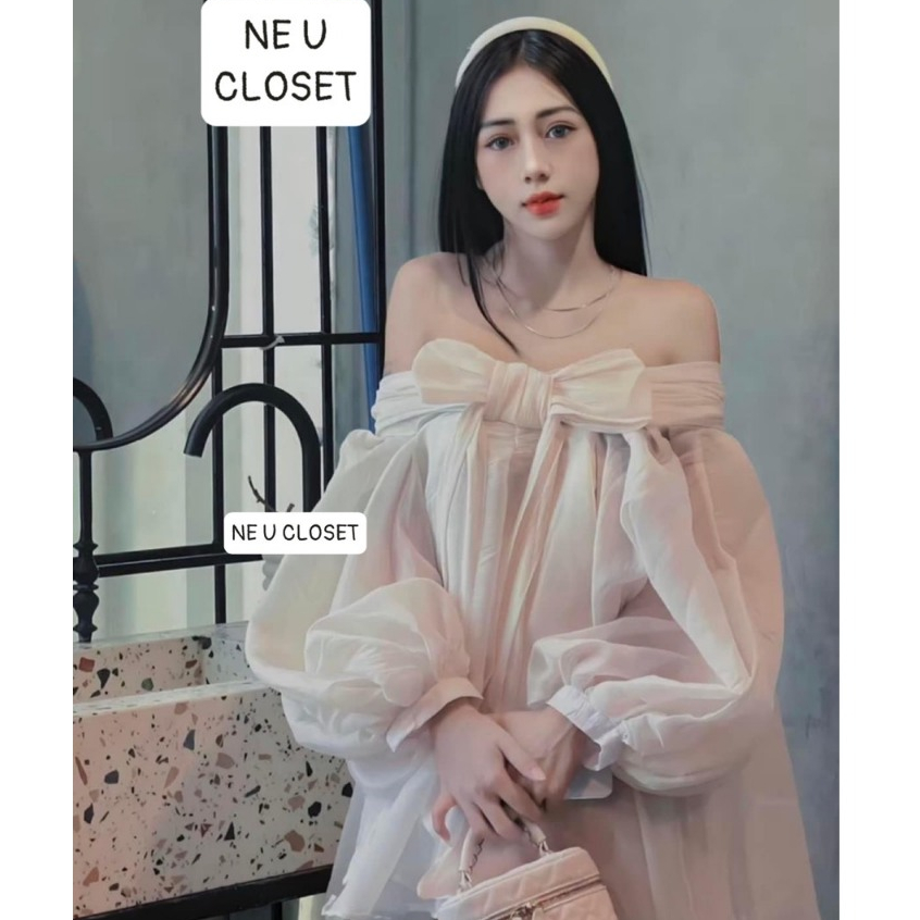 [VÁY THIẾT KẾ] Váy trễ vai babydoll nơ to đầm babydoll trễ vai nơ to kiểu công chúa đầm bigsize váy 