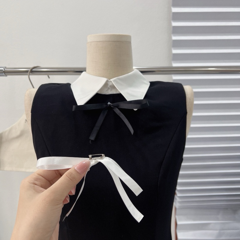 [V1.612] Váy Tuyết Mưa Cổ Sơmi Trắng Phối Chân Xếp Ly Kèm 2 Nơ Sang Chảnh | BigBuy360 - bigbuy360.vn