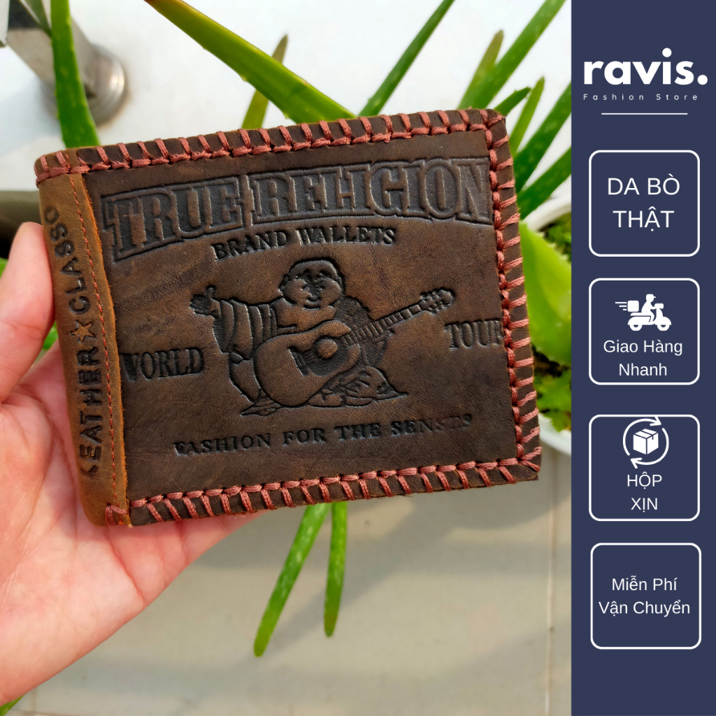 Ví Da Nam Ông Địa, Bóp Tiền Ravis Da Bò Màu Nâu Dáng Ngang Rẻ Đẹp Chất Liệu Xịn Xò - Ravis Store