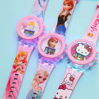 Đồng hồ điện tử bé gái phát sáng hoạt hình ngựa pony mèo kitty có đèn led phát sáng nhiều màu