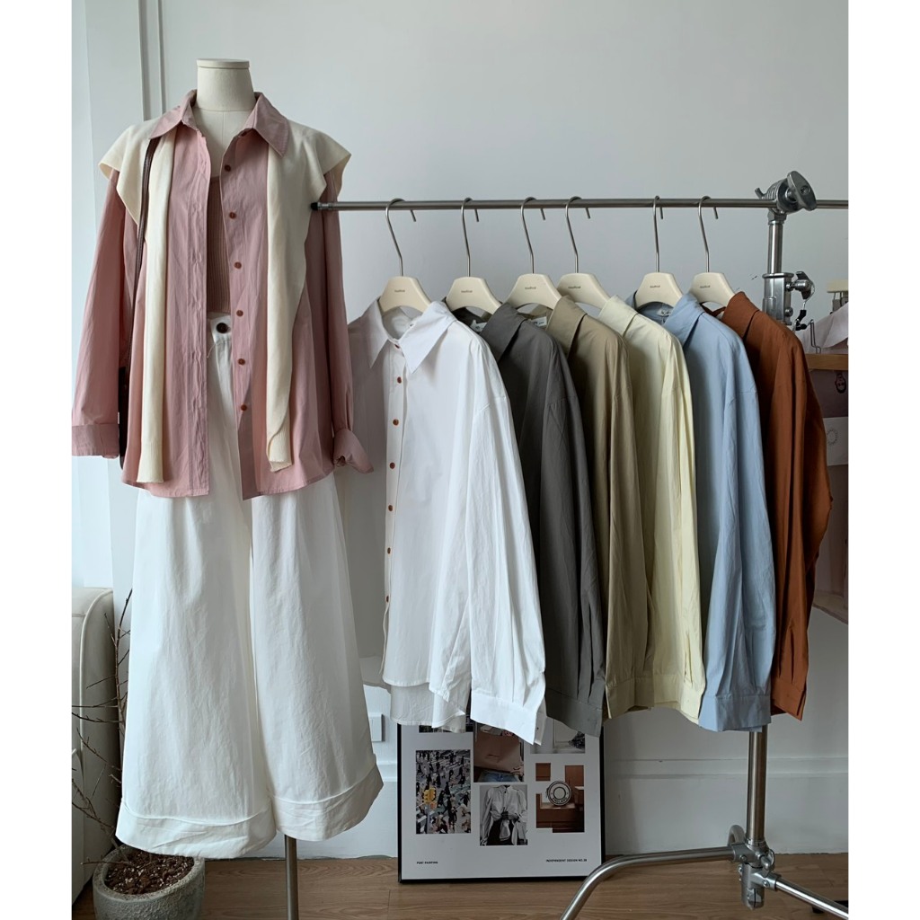 SM414-ÁO SƠ MI BASIC TRƠN DÁNG OVERSIZE 5 màu