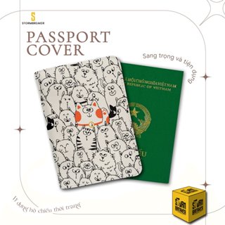 Bao Da Hộ Chiếu STORMBREAKER - Ví Đựng Passport Funny Cats Meow - Thêm Tên Cá Nhân - Màu Sắc Đen-Nâu-Trắng - THPP004