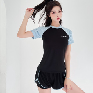 Bikini đồ bơi nữ kín đáo ngắn Tay đi biển Hàn Quốc 2 mảnh du lịch Đẹp Co Giãn thấm hút basic dễ mặc