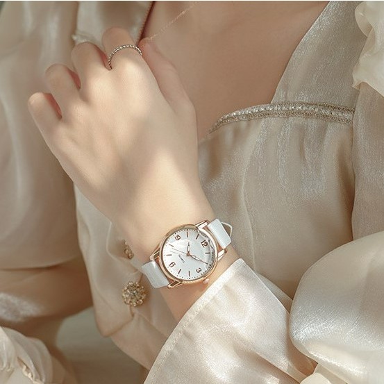 Đồng hồ nữ thời trang VFAS T01 dây da mềm mặt tròn kiểu dáng mặt số