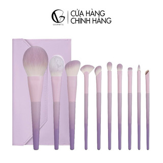 Bộ cọ trang điểm cá nhân GUVIET màu tím sữa gồm 10 cọ đi kèm túi da đựng cọ