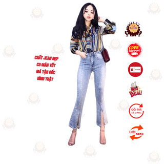 Quần jean nữ ống loe lưng cao phong cách thời trang xu hướng mới, quần bò nữ lai ống bas xòe co giãn tốt giá xưởng FAAAF
