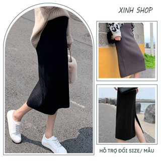  Chân váy bầu thun tăm có đáp bụng và chỉnh chun tiện lợi dáng suông dài - Váy bầu công sở xinh hàng thiết kế 