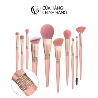 Bộ Cọ Trang Điểm Cá Nhân GUVIET 10 Cây Màu Hồng Kèm Cốc, Bao Da Đựng Phù Hợp Cho Bạn Mới Bắt Đầu