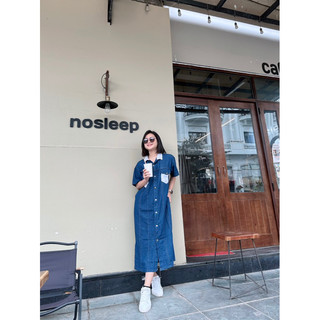 Váy Jeans Nữ Dáng Suông Xẻ Sườn Phối Trắng Free Size Dưới 75kg