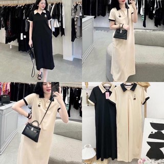 Váy Phông Suông Polo Thêu Gấu Phổi Màu Cổ Đầm Phông Nữ Dáng Dài Freesize Form Rộng