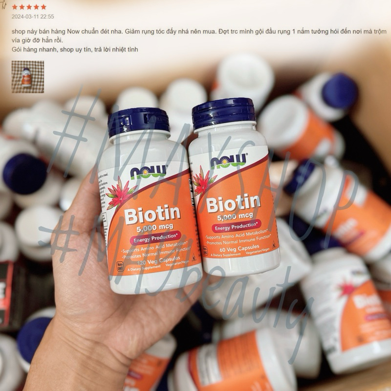 (Có BILL Mỹ) NOW BIOTIN 5000MCG Viên Uống Now Biotin Hỗ Trợ Mọc Tóc Đẹp Da, Chắc Khỏe Móng
