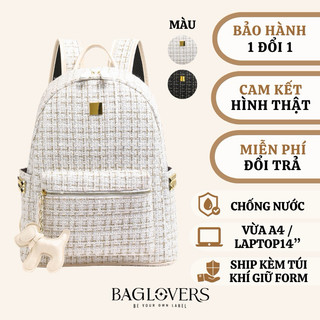 Balo nữ thời trang đi học / vải tweed dạ + tặng kèm móc khoá
