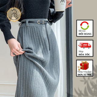  Chân Váy len dài xếp ly thu đông tặng kèm đai phong cách thời trang mới 2024-CV45 