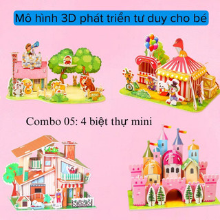 Set 4 bộ mô hình biệt thự mini 3D lắp ghép cho bé