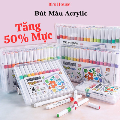 Đồ chơi mỹ thuật Bi's House - Bút Màu Vẽ Acrylic Marker 12/24/36/48/60 Màu Chuẩn, vẽ được trên nhiều chất liệu
