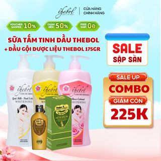 Combo Sữa Tắm Tinh Dầu Thebol 1200gr + Dầu gội dược liệu sạch hỗ trợ làm sạch gàu giảm rụng Thebol 175g
