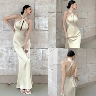 Váy Lụa Cổ Đổ Hở Lưng Có Mút Tôn Dáng - Đầm Lụa Cổ Yếm Hở Lưng Sang Chảnh Camilia Dress