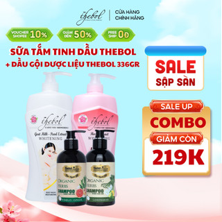 Sữa tắm tinh dầu nước hoa Sữa Dê Thebol 700g và Dầu gội 20 dược liệu bưởi gừng sả chanh giảm rụng 336gr