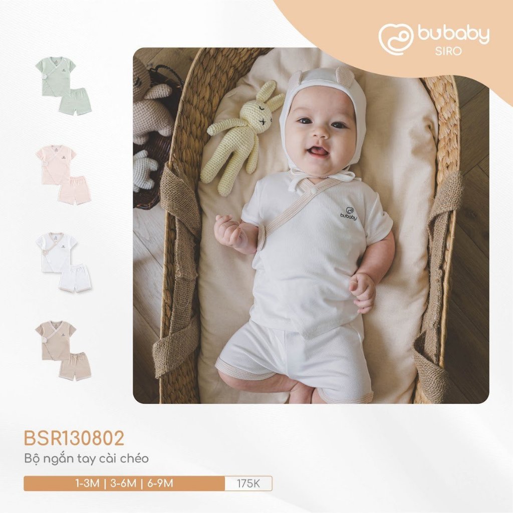 Bộ cộc tay cài chéo sơ sinh bamboo BU BABY
