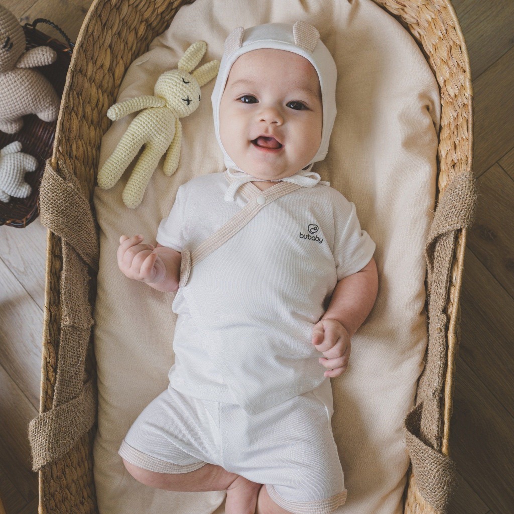 Bộ cộc tay cài chéo sơ sinh bamboo BU BABY
