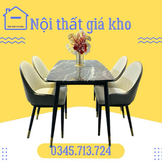 Bộ bàn ăn mặt đá cẩm thạch nhân tạo kết hợp ghế Monet có tay