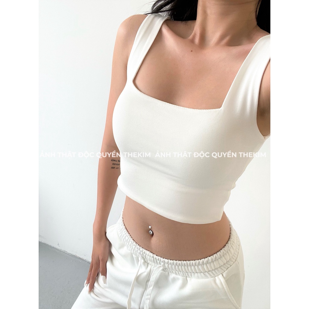 Áo croptop 2 dây bản to TheKim cotton 2 lớp, áo hai dây cổ vuông ôm body | BigBuy360 - bigbuy360.vn