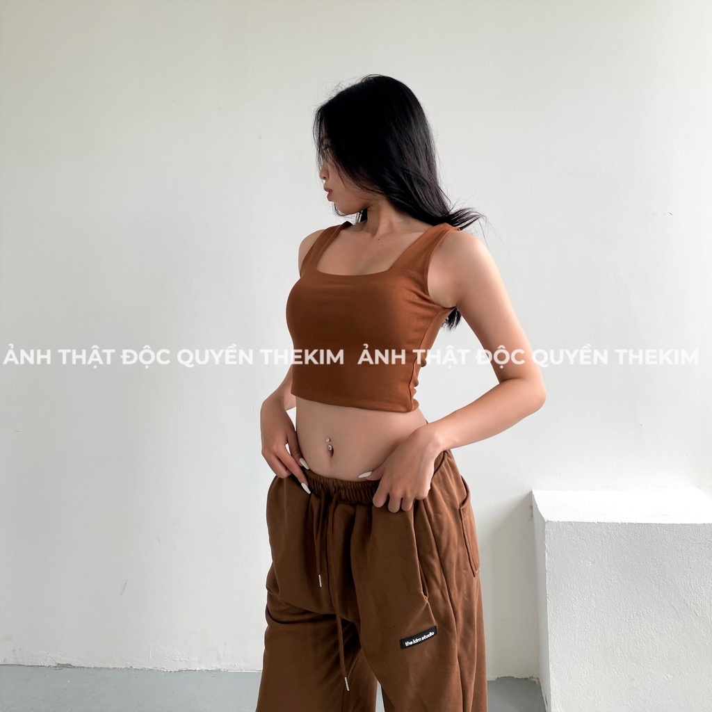 Áo croptop 2 dây bản to TheKim cotton 2 lớp, áo hai dây cổ vuông ôm body | BigBuy360 - bigbuy360.vn