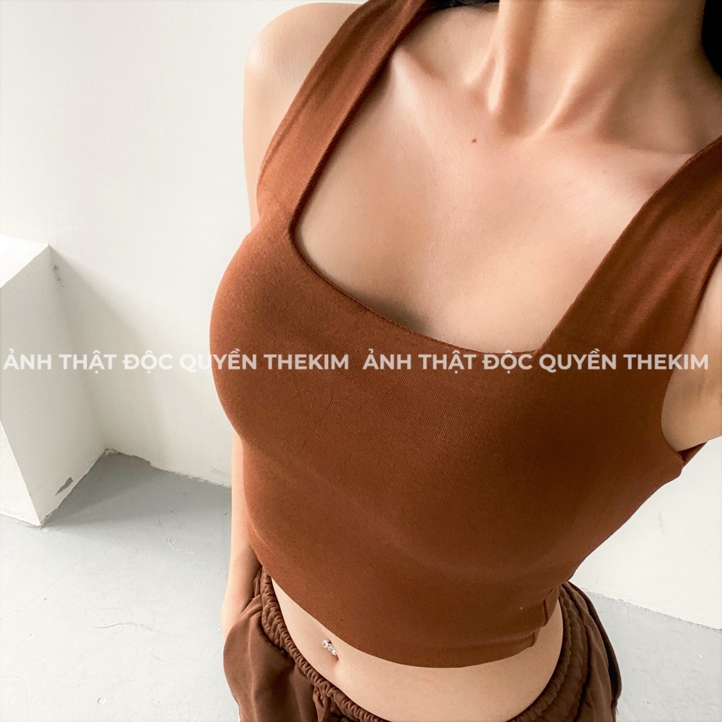 Áo croptop 2 dây bản to TheKim cotton 2 lớp, áo hai dây cổ vuông ôm body | BigBuy360 - bigbuy360.vn