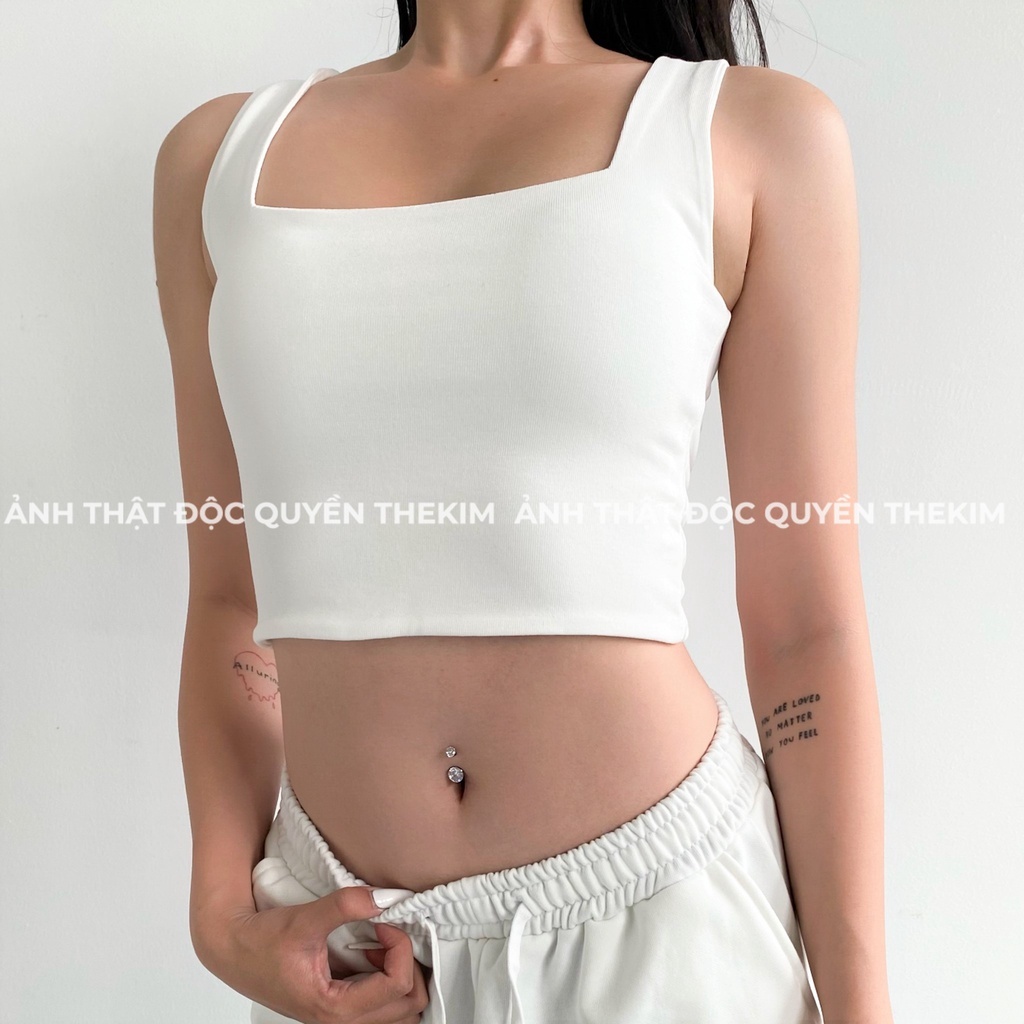 Áo croptop 2 dây bản to TheKim cotton 2 lớp, áo hai dây cổ vuông ôm body | BigBuy360 - bigbuy360.vn