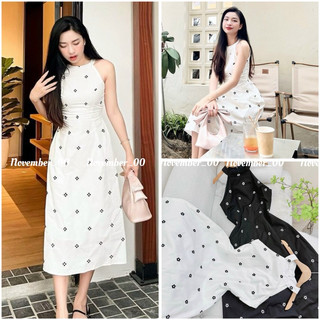 Đầm cổ yếm xô thêu hoa