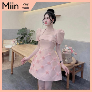 Váy tapta lưới xếp ô đính hoa