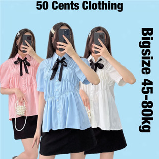 [ Xuân Hè 2024 ] Áo Sơ Mi Nữ Babydoll Chun Rúm Ngực Cộc Tay Kèm Nơ Phong Cách Độc Đáo Có Bigsize 45-80kg #191