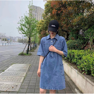 ( N.N Ninh hiệp ) Đầm jeans cổ đức bổ trụ suông A hàng qc phong cách hàn quốc