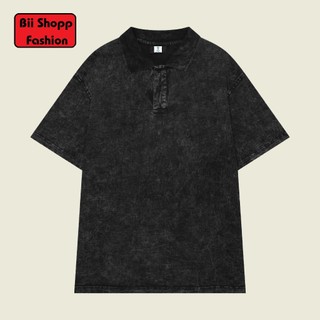 Áo Polo, Áo Thun Wash Polo Cổ Bẻ Bii Shop Vải Cotton Form Rộng Nam Nữ Unisex.